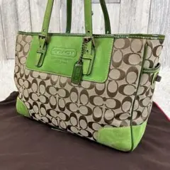COACH シグネチャー トートバッグ ライトグリーン 汚れあり - メルカリ