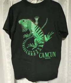 イグアナ アニマルTシャツ メキシコ 古着 フェードTシャツ ブラック 黒