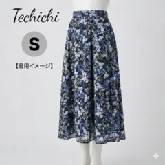Te chichi 花柄フレアスカート S ネイビー ウエストゴム 上品のサムネイル