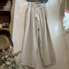 RODEO CROWNS ロデオ　リネン混　ベージュ ハイウエスト　ワイドパンツ