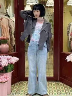 POPPY デニムジャケット ブラック 花柄　あさぎーにょ 最終値下げ】POPPY デニムジャケット ブラック 花柄 あさぎーにょ