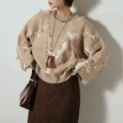 シャギージャガードニットトップス ベージュ esica