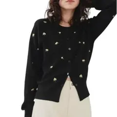 titivate ブラック 花柄刺繍 カーディガン