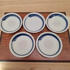 【未使用品】和器　取り皿　小皿　５枚組　手描き　貫入　釉薬　染付