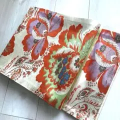 アンティーク京袋帯　しつけ糸付　大正ロマン　大輪花模様　織り出し　正絹　N25