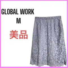 美品　[GLOBAL WORK] レース　膝丈フレアスカート　ウエストゴムのサムネイル