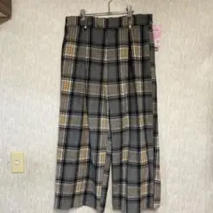 新品 グレー系チェック柄ワイドパンツ コラボ アベイル 安藤うぃ