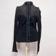 Max Mara シルク シフォン シアー ボタン ブラウス ハイネック 黒のサムネイル
