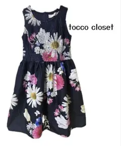 美品　トッコクローゼット　 異素材　ワンピース　ノースリーブ　　膝丈　花柄　M