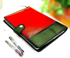 Ａ5サイズ【表紙ポケット付きノートカバー】合皮■ワイン/黒