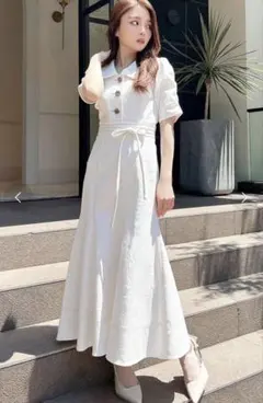 RESEXXY ステッチデザインロングワンピース ホワイト デニムワンピース