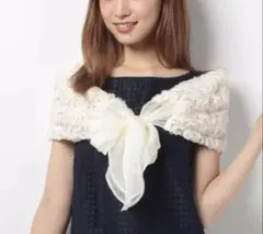 【美品】L'EST ROSE リボンチュールストール キナリ色のサムネイル