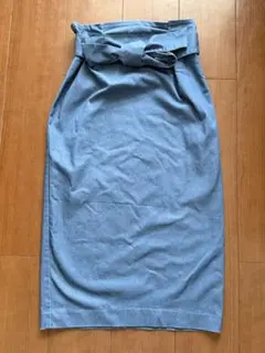 ルクールブラン　ウエストリボンスカート デニム風ライトブルー ストレッチ