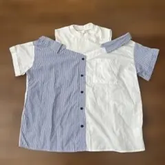 CECIL McBEE 肩空き半袖シャツ Mサイズ ストライプ