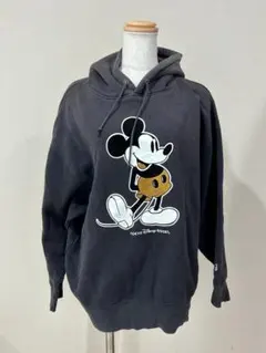 東京ディズニーリゾート ミッキー パーカー LL 黒に近いグレー ラメプリント