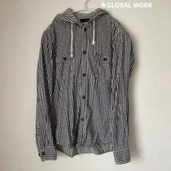 GLOBAL WORK グローバルワーク ギンガムチェックパーカー シャツM無印
