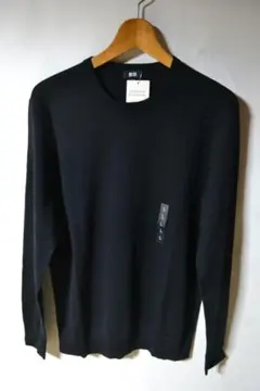 新品 ユニクロ メリノクルーネックセーター 長袖 ブラック L メンズ 未使用