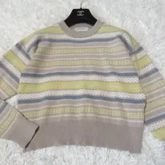SIMPLICITE シンプリシテ　短丈配色ニット　丸首ニット