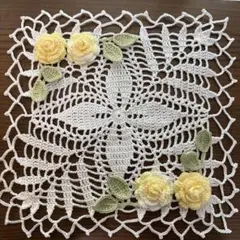 薔薇とマーガレットの長方形ドイリー ハンドメイド レース編み - メルカリ