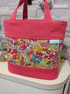 リバティ、帆布のトートバッグ　ハンドメイド