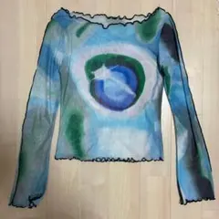 シースルー長袖トップス 青と緑のデザイン
