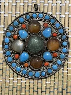 アンティーク ターコイズ ペンダント ハンドメイド ブローチ兼用 