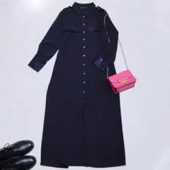 ZARA ザラ シャツワンピース 金ボタン エポレット 長袖 濃紺 サテン
