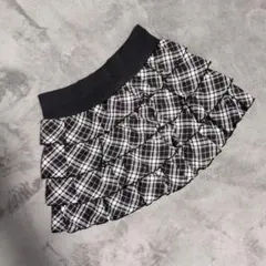 スカート120-130女の子キッズこどもチェック柄4段フリルラメ