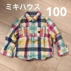 ミキハウス　100 チェック　シャツ　綿100 男の子　春服　リバーシブル
