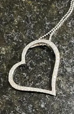 オープンハート ジルコニア ボールチェーン ネックレス 55cm イタリア製