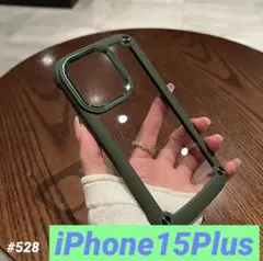 iphone15plus グリーン カーキ シリコンフレーム 耐衝撃 ハード