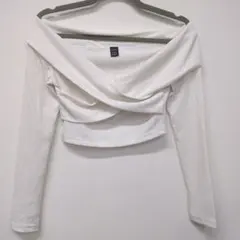 SHEIN オフショルダー 長袖 リブ トップス ホワイト S 大人カワイイ