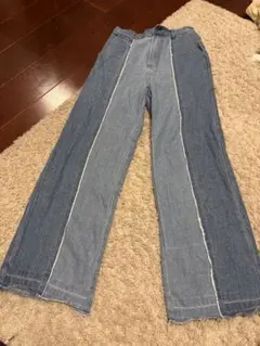 2トーンデニム ワイドレッグパンツ