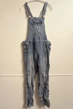 【デニム】サロペット オーバーオール すっきりシルエット ポケット付き 海外古着