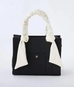 WEB限定 ギャザーハンドルスクエアトートバッグ NICE CLAUP ブラック