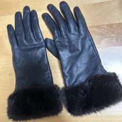 ブラックレザー手袋 ファー付き