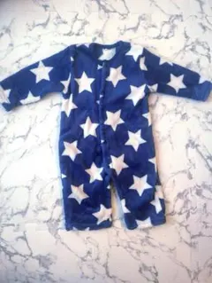 星柄 フリース ふわもこ ベビー ロンパース 長袖 60 70 スター 青
