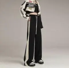 #黒 美脚 スウェットパンツ ウエストゴム ダンス カジュアル スポーツ 韓国