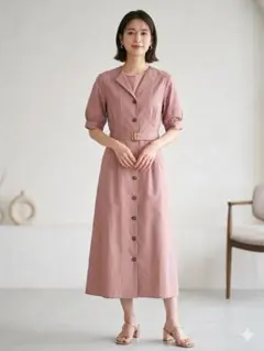 ピンク 半袖 ロングワンピース