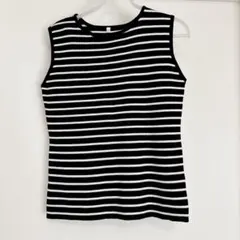 超美品✨️黒と白のストライプ タンクトップ ノースリーブニット 【L】海外古着