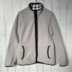 UNIQLO ユニクロ リバーシブルフリースジャケット L チェック柄 グレー