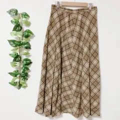 【L】 スカート ロング丈 フレア Aライン チェック柄 ウール混 裏地あり