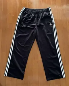 00s Adidas トラックパンツ ワイド ブラック×ホワイト 2XL