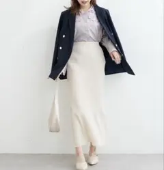 ナチュラルクチュール　スリット入り細リブニットタイトスカート