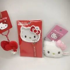 正規品 サンリオ ハローキティ フェイス型カラビナ キーホルダー 3点セット 赤