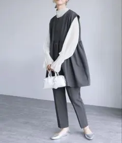 【reca レカ】 ペプラムベスト×テーパードパンツ２点セット　セレモニー