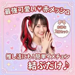 【2個セット】レッド エクステ ゴム付き 簡単 イベント ヘア