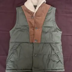 オリーブグリーン ダウンベスト フリース襟付き