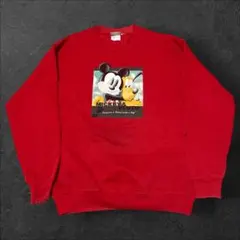 90s Disney Store ミッキー＆プルート スウェット 赤 Mのサムネイル