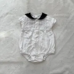 cottoli フリル付きロンパース ホワイト×ブラック　70